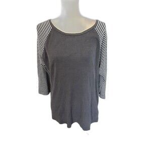 Gap pullover gray striped top L 3/4 sleeves cotton blend